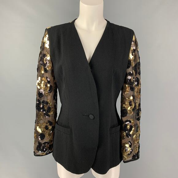 TERI JON Size 8 Black & Gold Crepe Evening Jacket - Picture 1 of 4